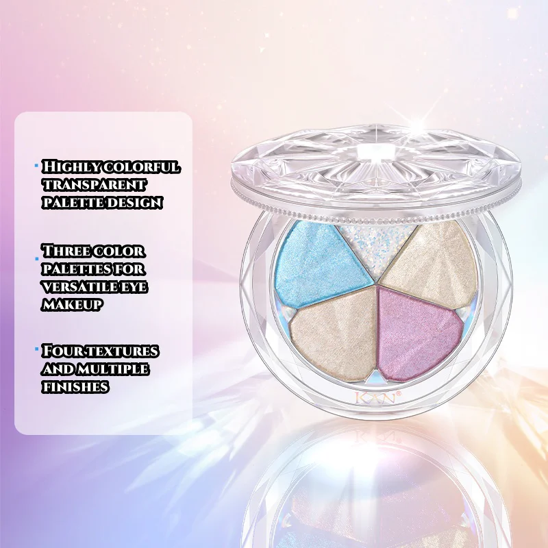 KAN Diamond Prism Palette Eyeshadow compact, five color flower popping glitter eyeshadow stage style fairy style eye makeup