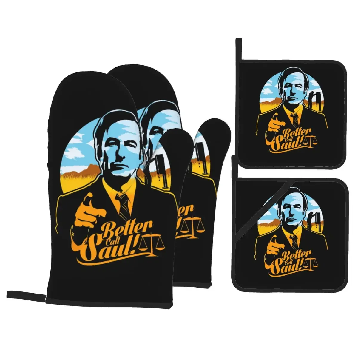 

Рукавицы для духовки Breaking Bad и держатели для кастрюль, набор из 4 предметов, термостойкие кухонные перчатки для барбекю для приготовления пищи, выпечки, гриля, держатель для кастрюли