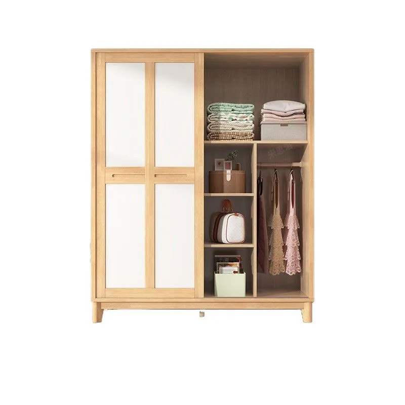 Simple solid wood wardrobe sliding door locker small apartment wardrobe bedroom sliding wardrobe