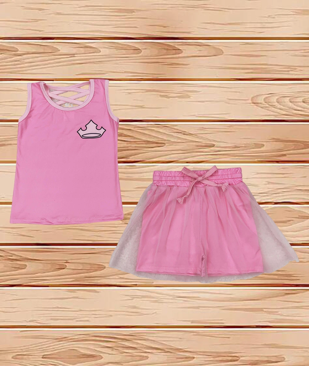 

3.25 Wholesale Western Boutique children clothing Baby Girls Pink Craw Shirt Skirt Clothes Sets