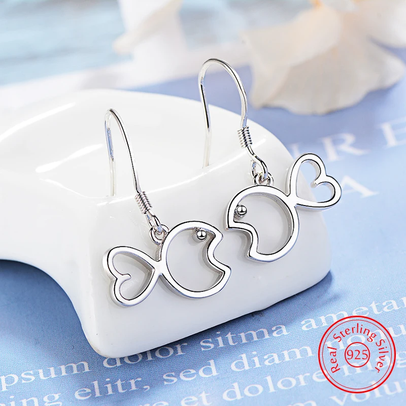 

Real 925 Sterling Silver Fashion Hollow Fish New Jewelry Quality Drop Earrings For Women FQL25095