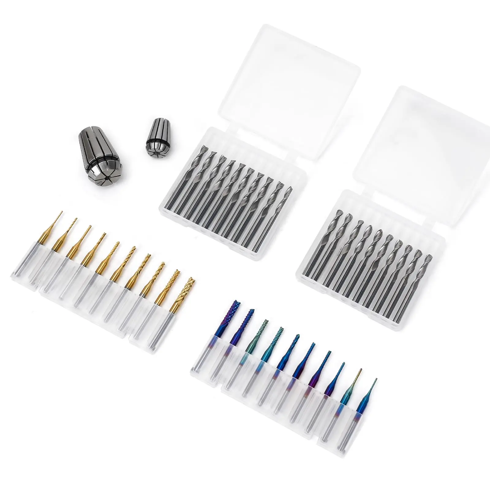 40pcs End Mill Engraving Bits Set with ER11 ER16 Collet 3.175mm Shank CNC Router Bits Ball Nose PCB Milling Cutter Carbide Milli