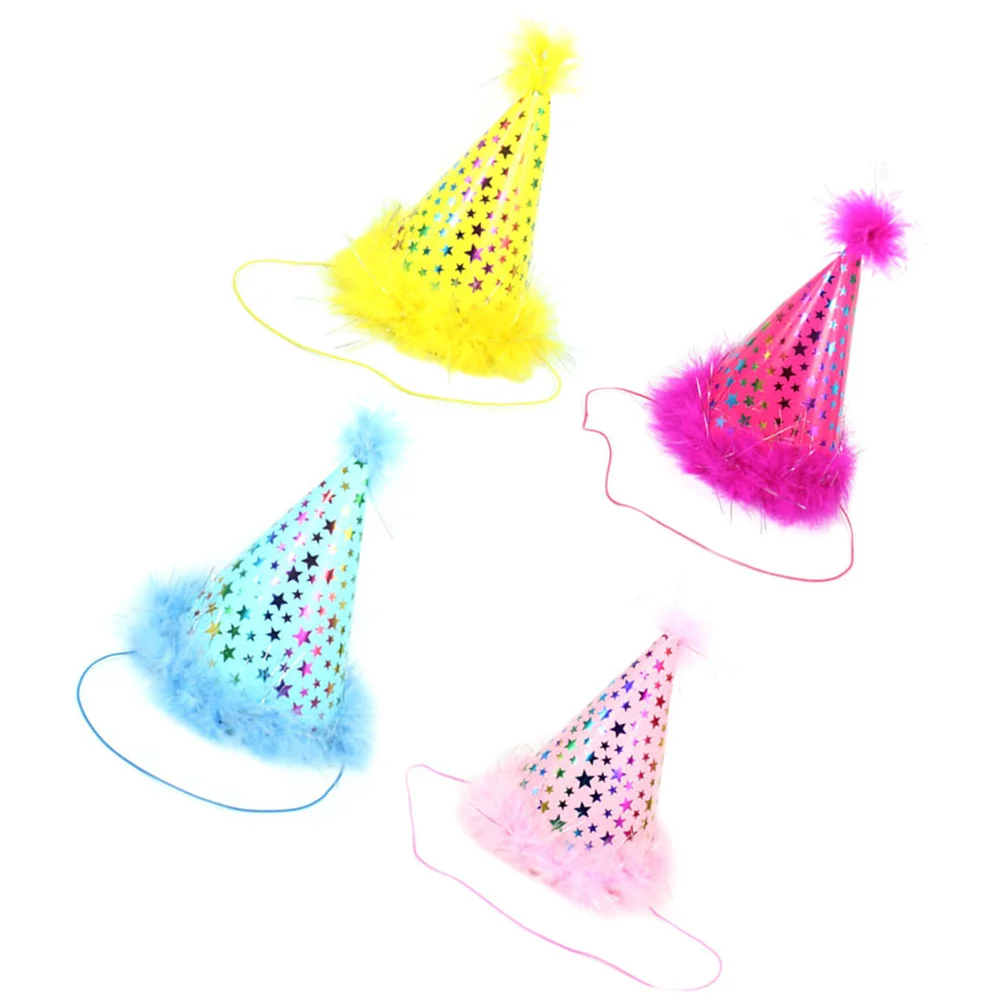 

4Pcs Cone Hats Birthday Paper Hat Fabric Birthday Party Hats Cap Supplies Girls Photo Props Cloth Celebration Accessories