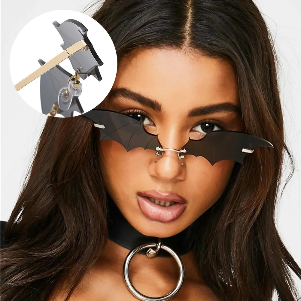 

Bat Shape Sunglasses Halloween Fashion Eyeglasses Black Golden Lens Metal Frame Party Props Costumes Accessories Gifts