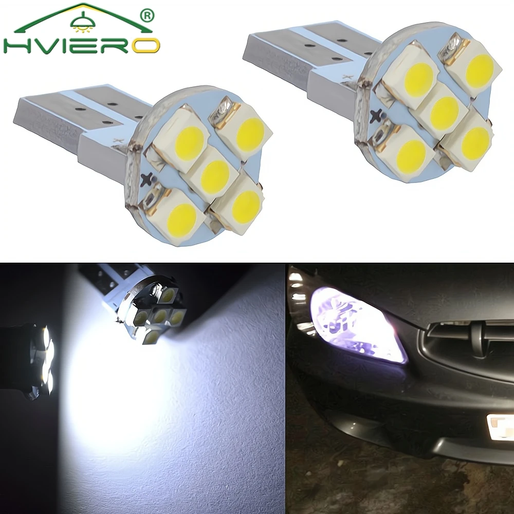 2Pcs White Auto LED Lamp T10 DC 12V 3528 5SMD Interior Indicator Instrument Reading Light Tail Backup Turn Signal Lighting Bulbs