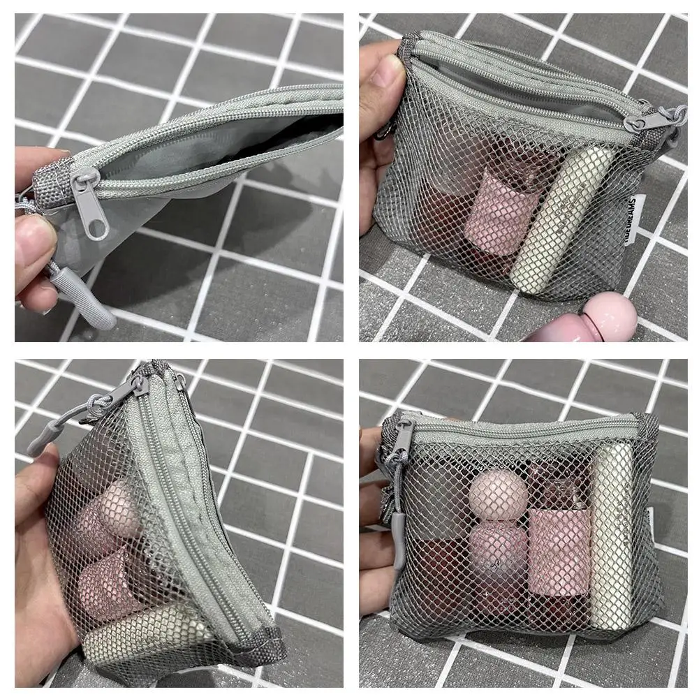 New Travel Makeup Storage Bags Mesh Coin Purse Simple Portable Mini Bag Multi-purpose Square Bag Double-layer Zipper Card Holder view 5
