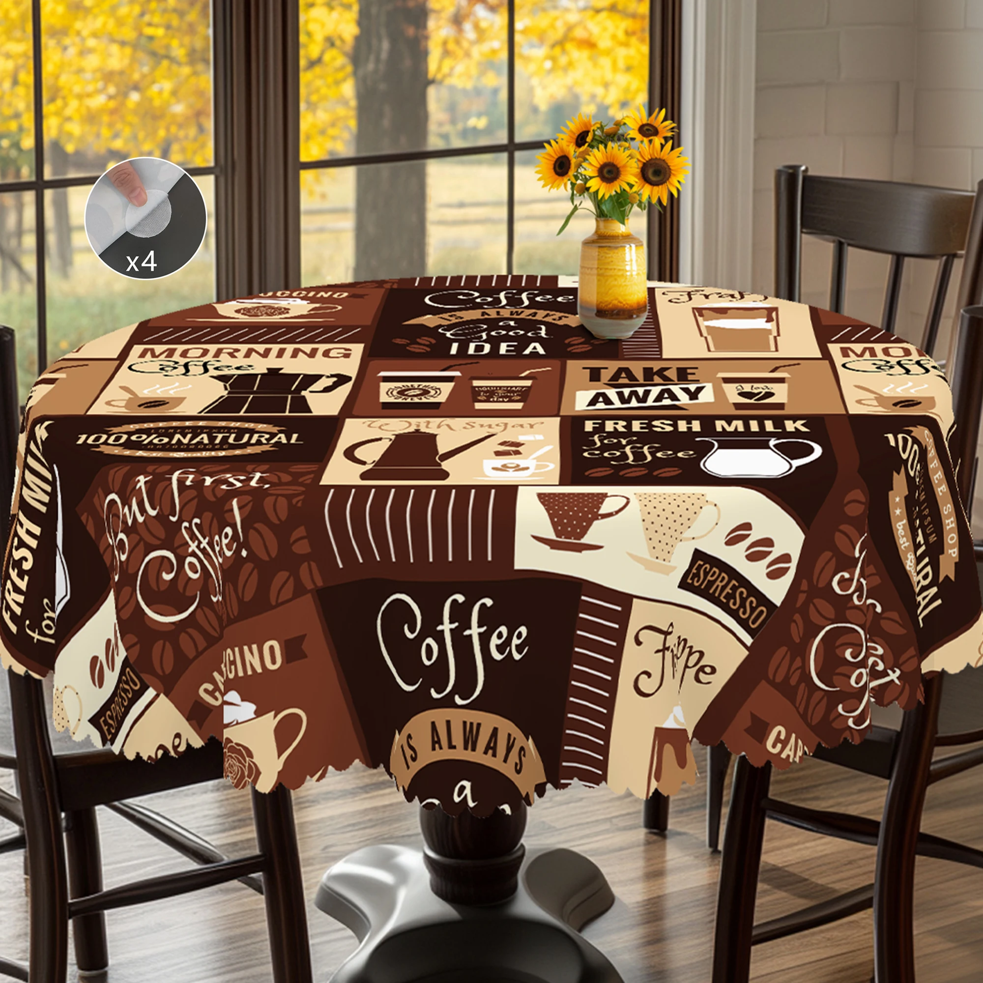 1 Piece of Coffee Theme Printed Tablecloth, Country Farmhouse Style, Plaid, Coffee Cup, Coffee Pot Pattern Design, Suitable for Camping Style Picnic, Holiday Party, Garden Birthday Party Decoration, Kitchen Accessories, Restaurant Terrace, Indoor and Outdoor Tablecloth, Perfect Gift for Friends, Multiple Sizes Available