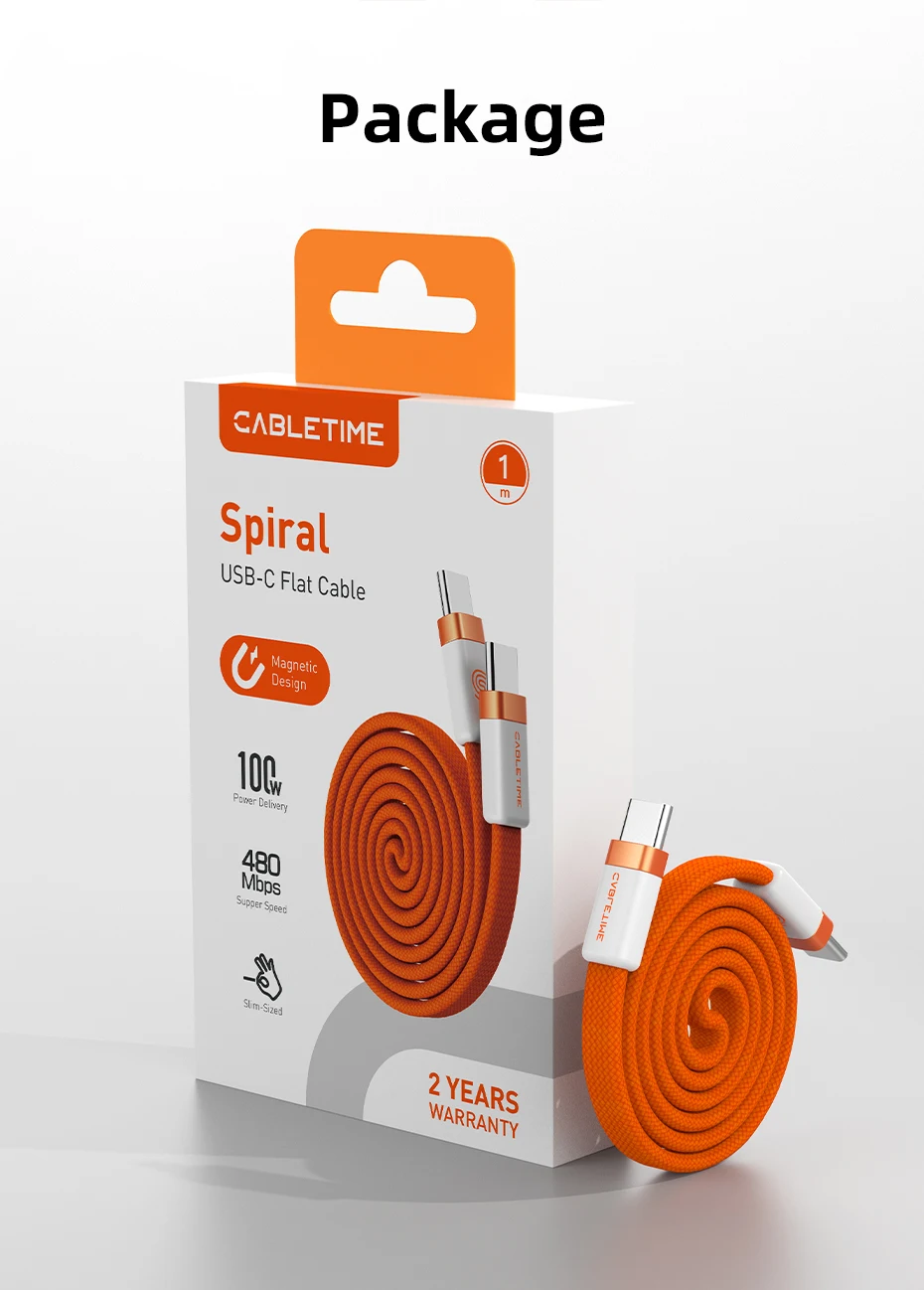 CABLETIME USB-C Kabel Magnetisches Typ-C Kabel PD100W 480Mbps Flachkabel Hochgeschwindigkeitsübertragung für HUAWEI Xiaomi iPhone 17/16 C-Kabel – Detail 17