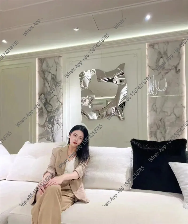 Irregular ripple pattern golden wall decoration mirror, modern luxury stainless steel art decoration wall sculpture GN028VX