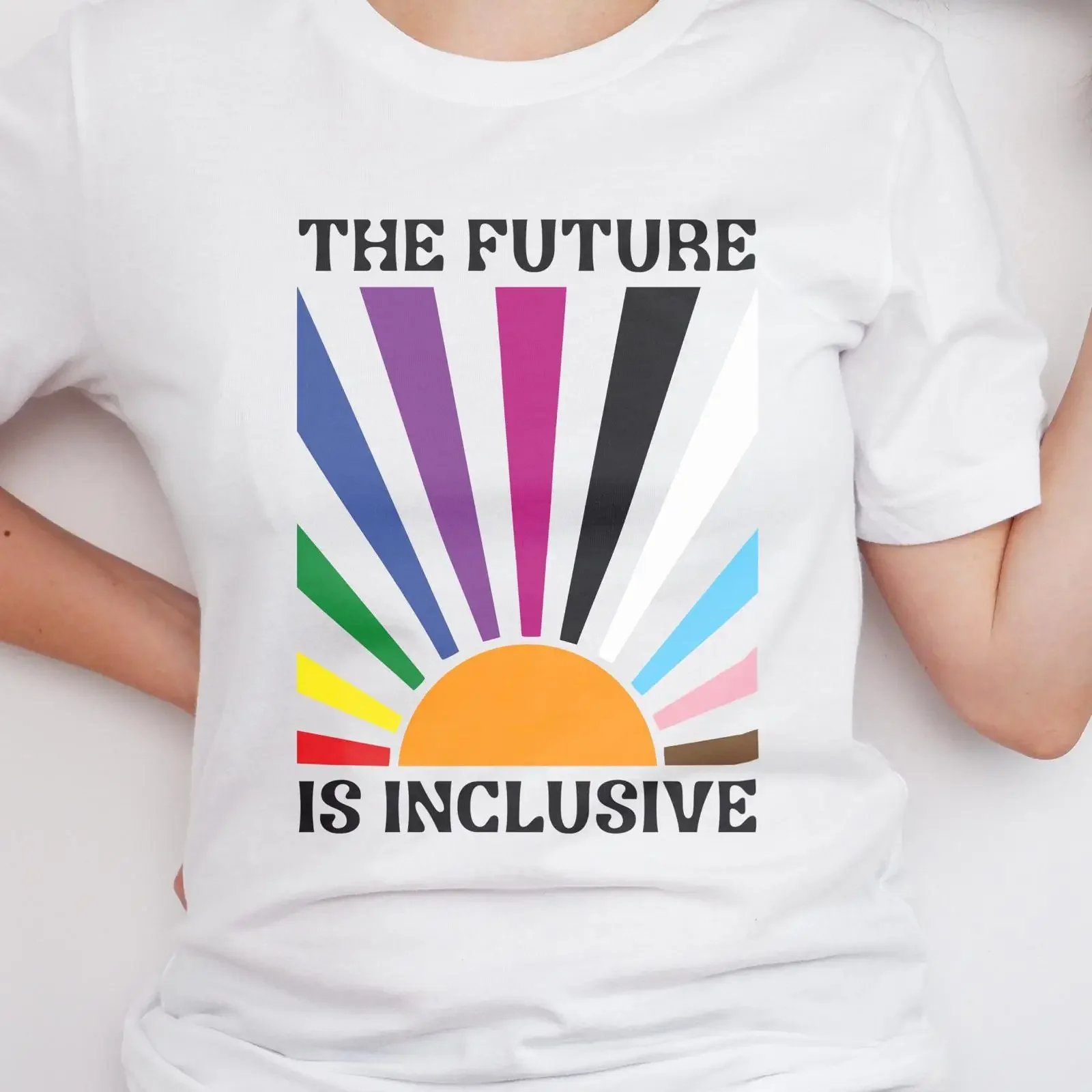 The Future Is Inclusive T Shirt Progress Pride LGBTQ Gay Trans Rights Social Justice Casual  vintage Washed Breathable