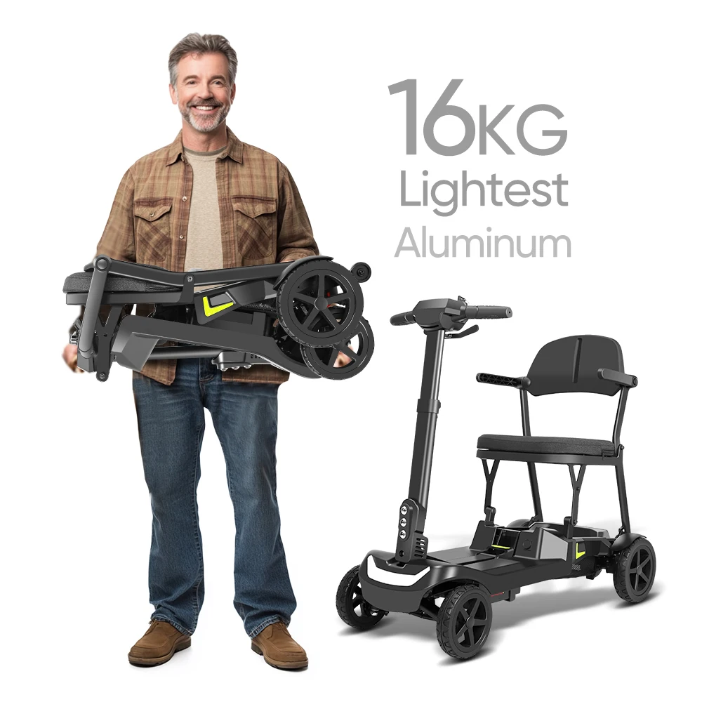

All Terrains Ultra Light 16kg Easy Fold Mobility Scooter 4 Wheel Portable Lightweight Electric Mobility Scooter for Elder Travel