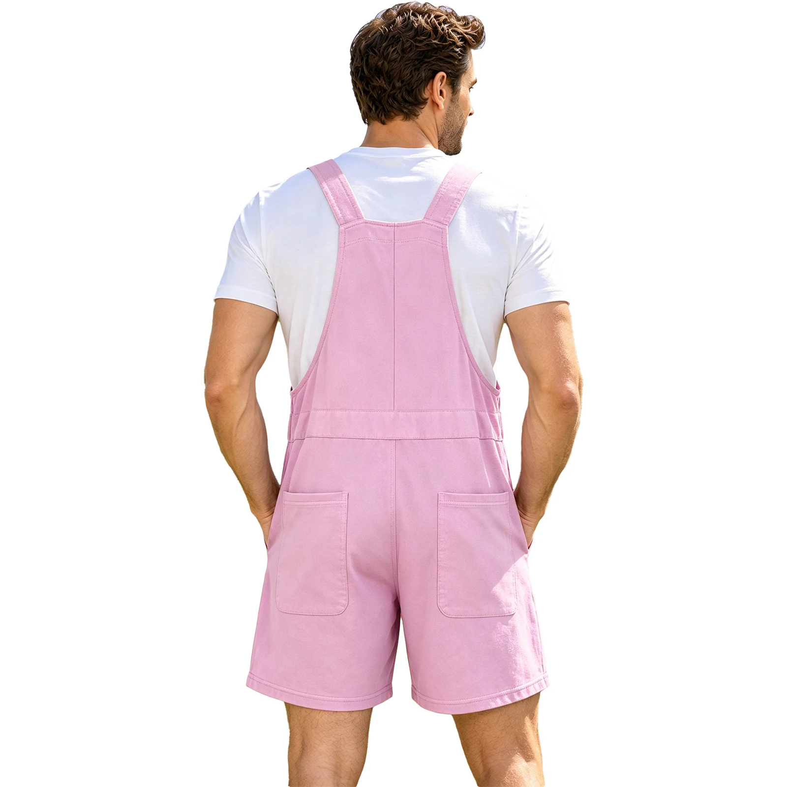 Men Casual Duck Print Adjustable Straps Bib Overalls Pockets Shorts Jumpsuits for Daily Life Party Event Family Gathering