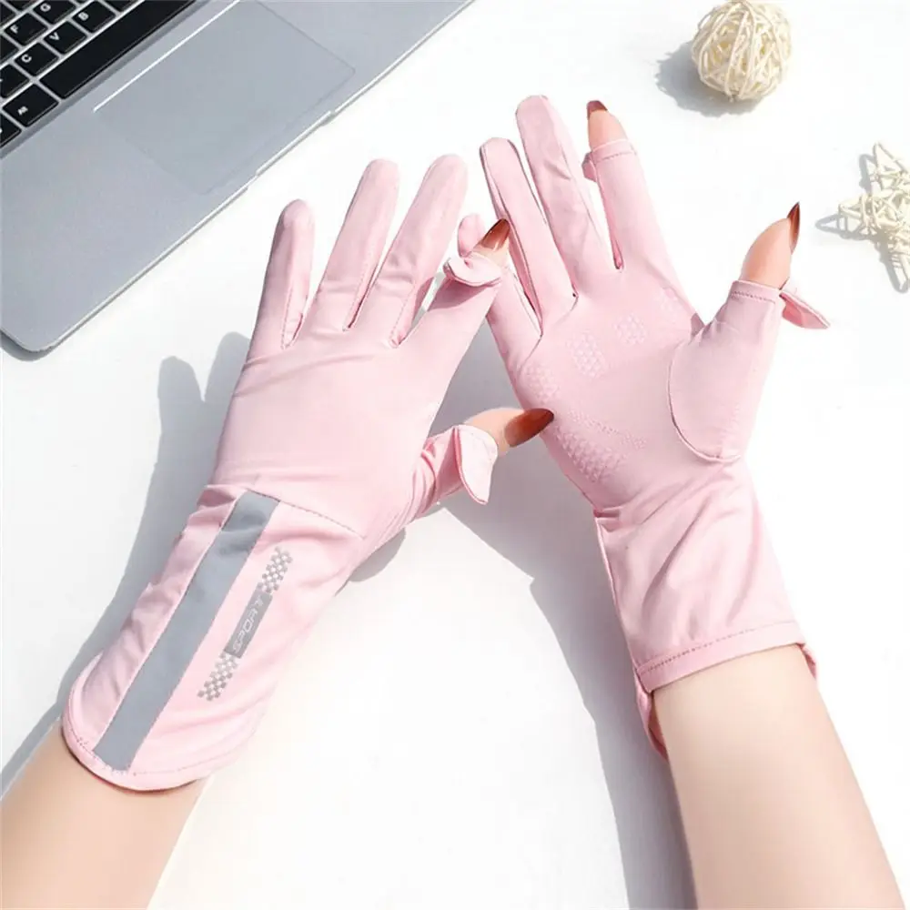 Mid-long Sunscreen Gloves Fashion Ice Silk Thin Cycling Driving Gloves Slip Resistant Elastic Sun Protection Gloves Women Girls