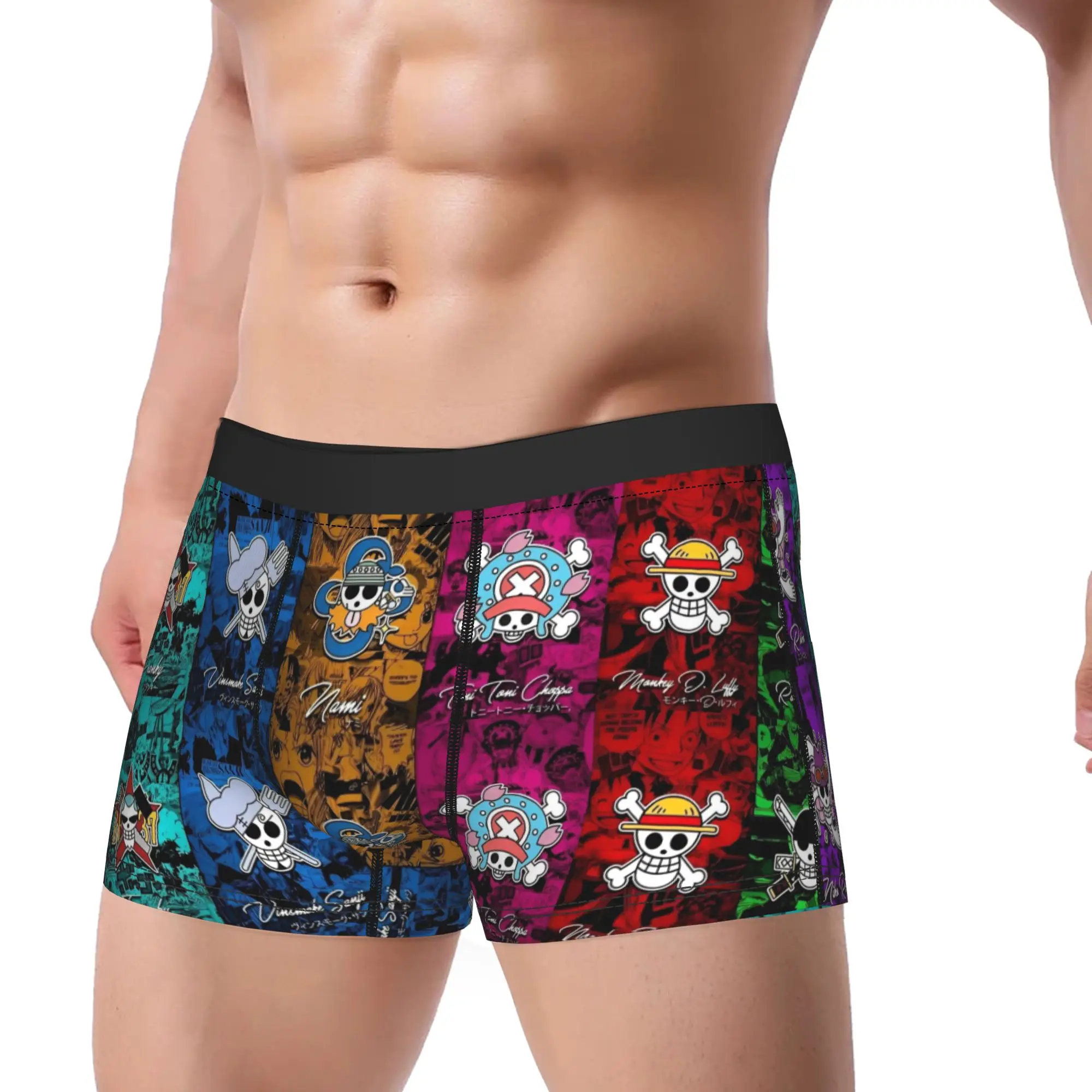 Men Japan Anime Zoro Luffy Skull Underwear One Piece  Hot Boxer Briefs Shorts Panties Male Soft Underpants Plus Size