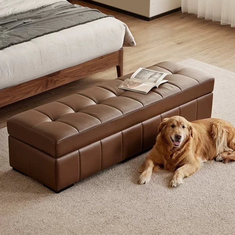 Modern Square Stool Front Room Brown Leather Seating Luxury Stool Salon Italian Muebles Para La Sala Mid Century Furniture