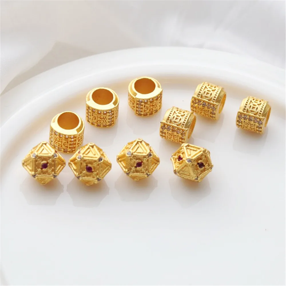 

18K Sand Gold Color Ancient Method Zircon Large Hole Bead Multi-angle Diamond Beads Diy Handmade Bracelet Necklace Beads