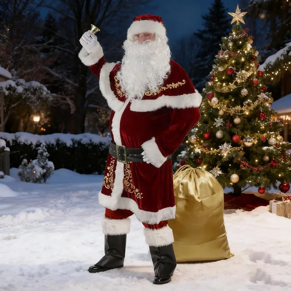 

Santa Suit Costume Set Velvet Santa Outfit Santa Claus Costume Set Traditional Velvet Suit with Accessories for Adult