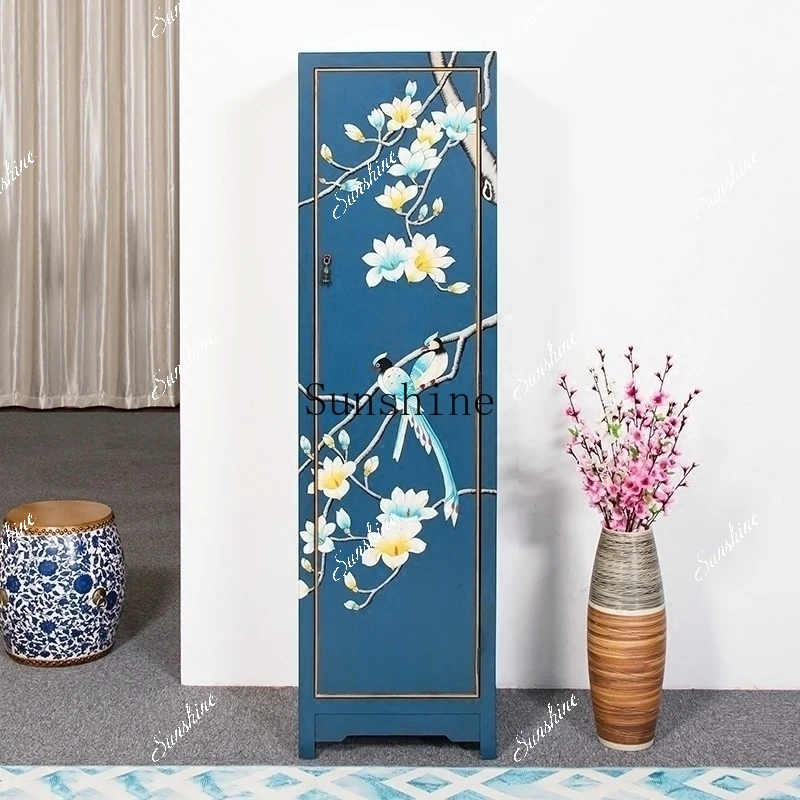 

New Chinese furniture Ming and Qing classical side cabinets solid wood bedroom painted storage high wardrobeYY