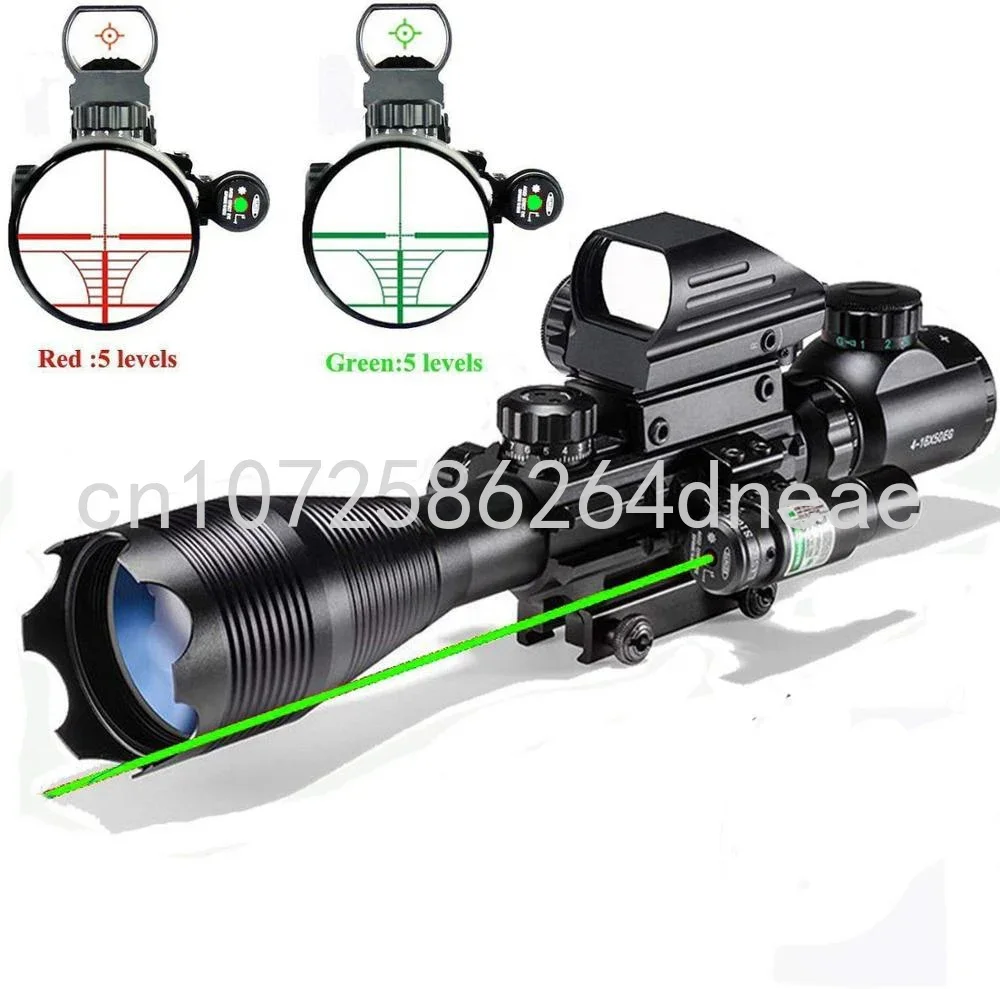 Optics Scope Combo 4-16x50 EG Dual Illuminated Scope Sight 4 Holographic Reticle Red/Green Dot Long Range Scope