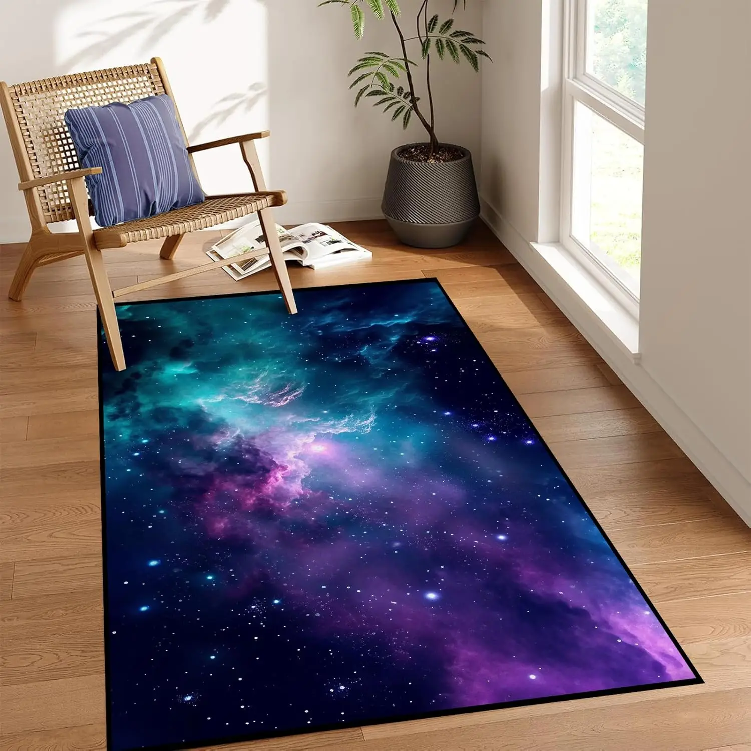 Galaxy Area Rug Dark Blue Outer Space Starry Sky Carpets for Kids Bedroom Living Room Glitter Throw Rugs Floor Mat,,Dark Blue