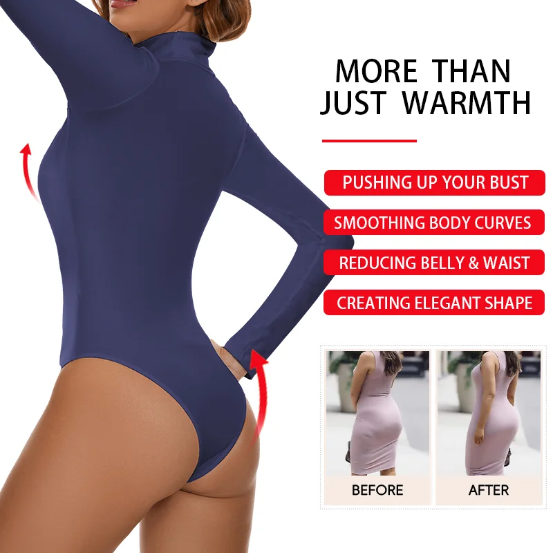 Winter Women\'s High Neck Shapewear Long Sleeved Bodysuit Tummy Control Body Shaper streetwear Autumn Female Warm Underwear