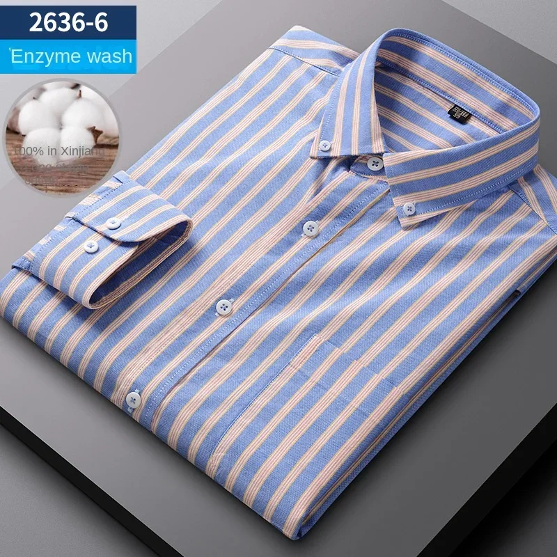 new cotton Oxford long sleeve plaid shirt shirt men's business casual Joker fashion men's shirt group purchase  men shirts