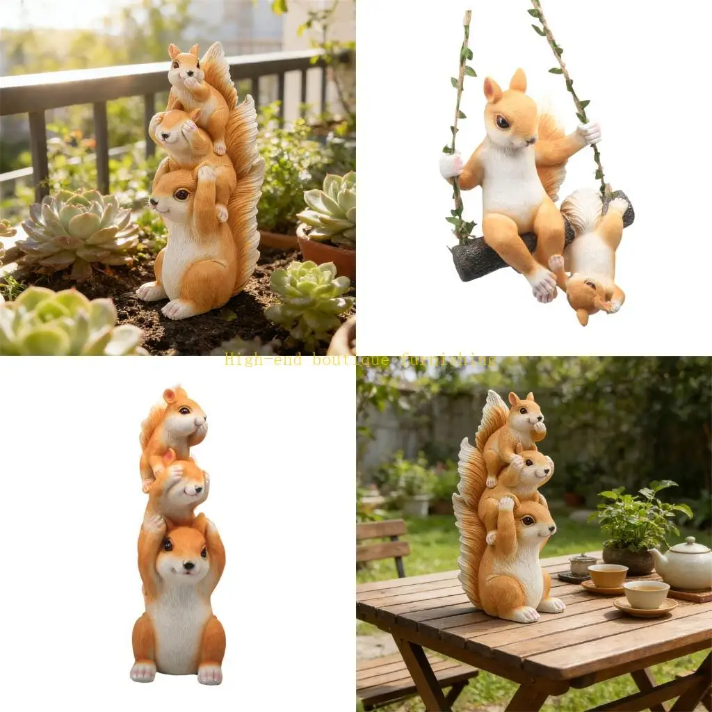 L9NB Garden Swing Squirrel Statue Hanging Squirrel Sculptures Animal Figurines Gift