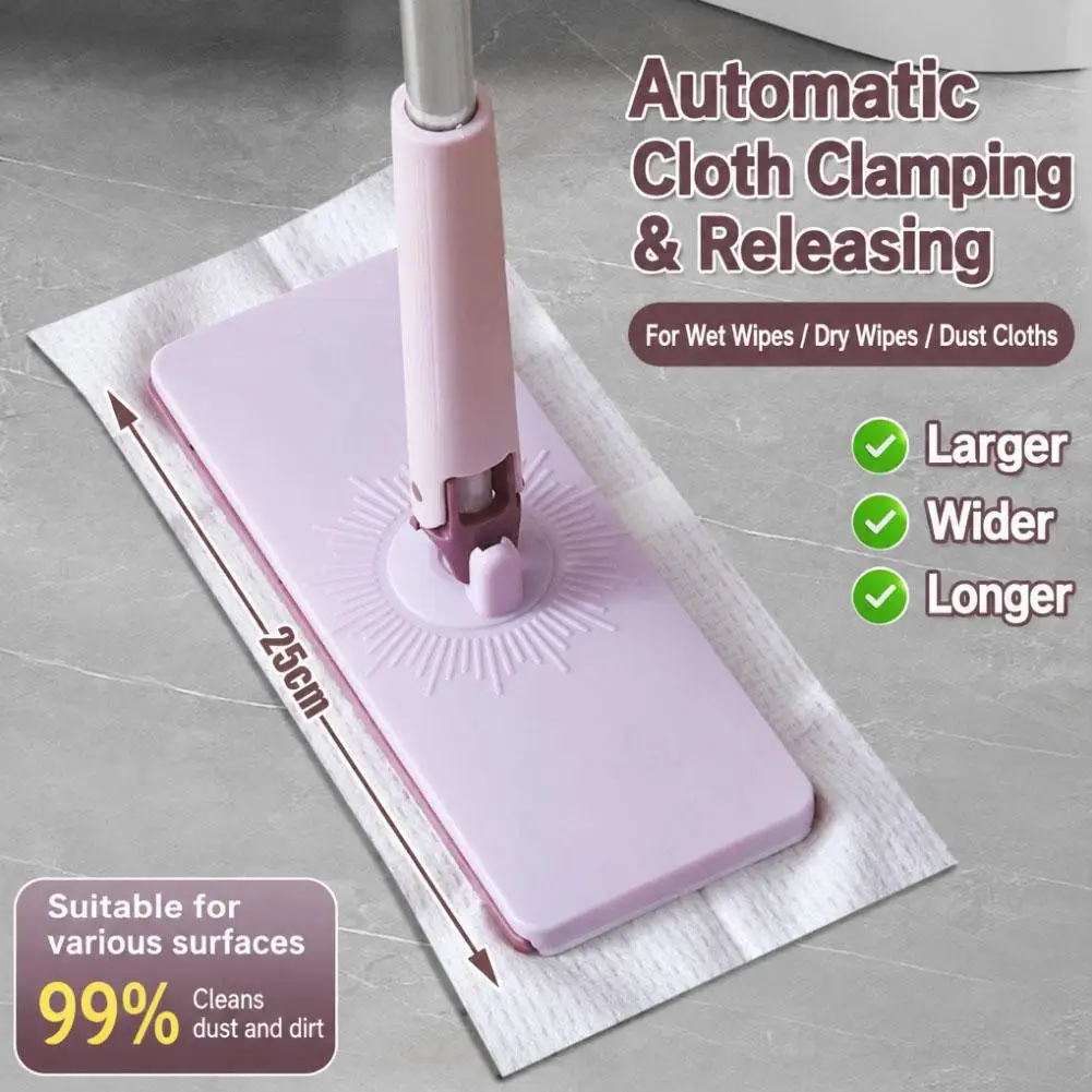 Clamping Flat Mop Hands Free Disposable Towel Dust Mop Wet Dry Use 360 Rotating Sweeper For Hardwood Floor Cleaning