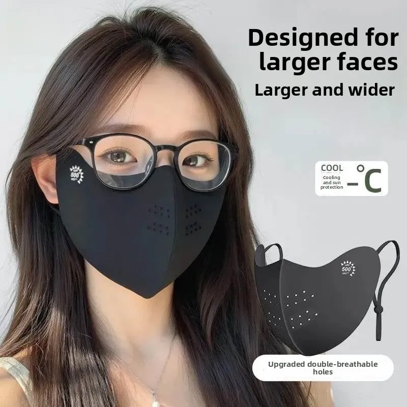 

Большая солнцезащитная маска для лица для женщин: высокая эстетическая ценность, защита от УФ-лучей, из ледяного шелка, многоразовая, без давления на уши