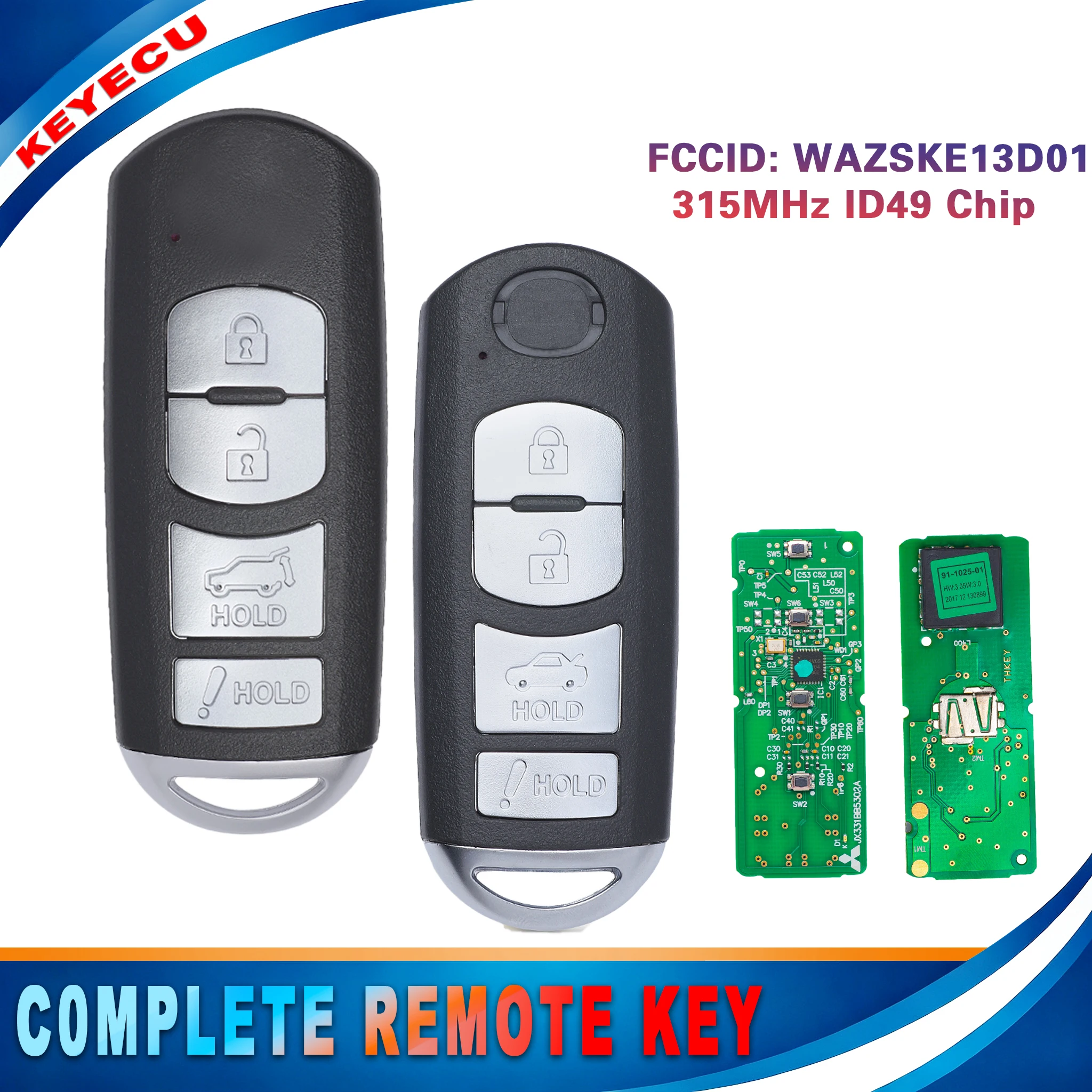 KEYECU 4 Button WAZSKE13D01 for Mazda CX-9 CX9 2016 2017 2018 2019 Remote Key Fob OEM / Aftermarket Board SKE13D01 315MHz ID49