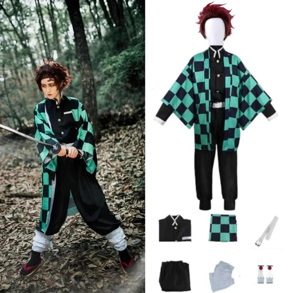 

Хэллоуин Аниме Демон Танджиро Камадо Косплей Костюм Убийца Демоно Кимоно Хаори Парик Сабо Костюм Для Взрослых Детей
