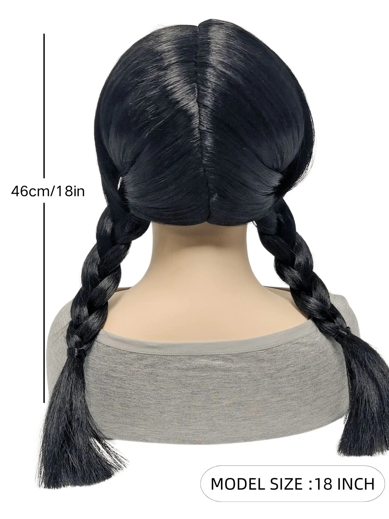 شعر مستعار كوسبلاي لشخصيات الأفلام والتلفزيون، شعر مستعار صناعي أسود مزدوج المضفر، غرة حادة طبيعية مع نمط خط شعر مفصول #6