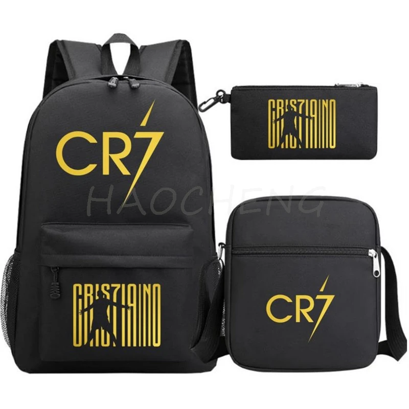 Conjuntos de 3 piezas para niños y niñas, Mochila escolar de fútbol CR7, bolsas de viaje con cremallera para ordenador portátil, novedad