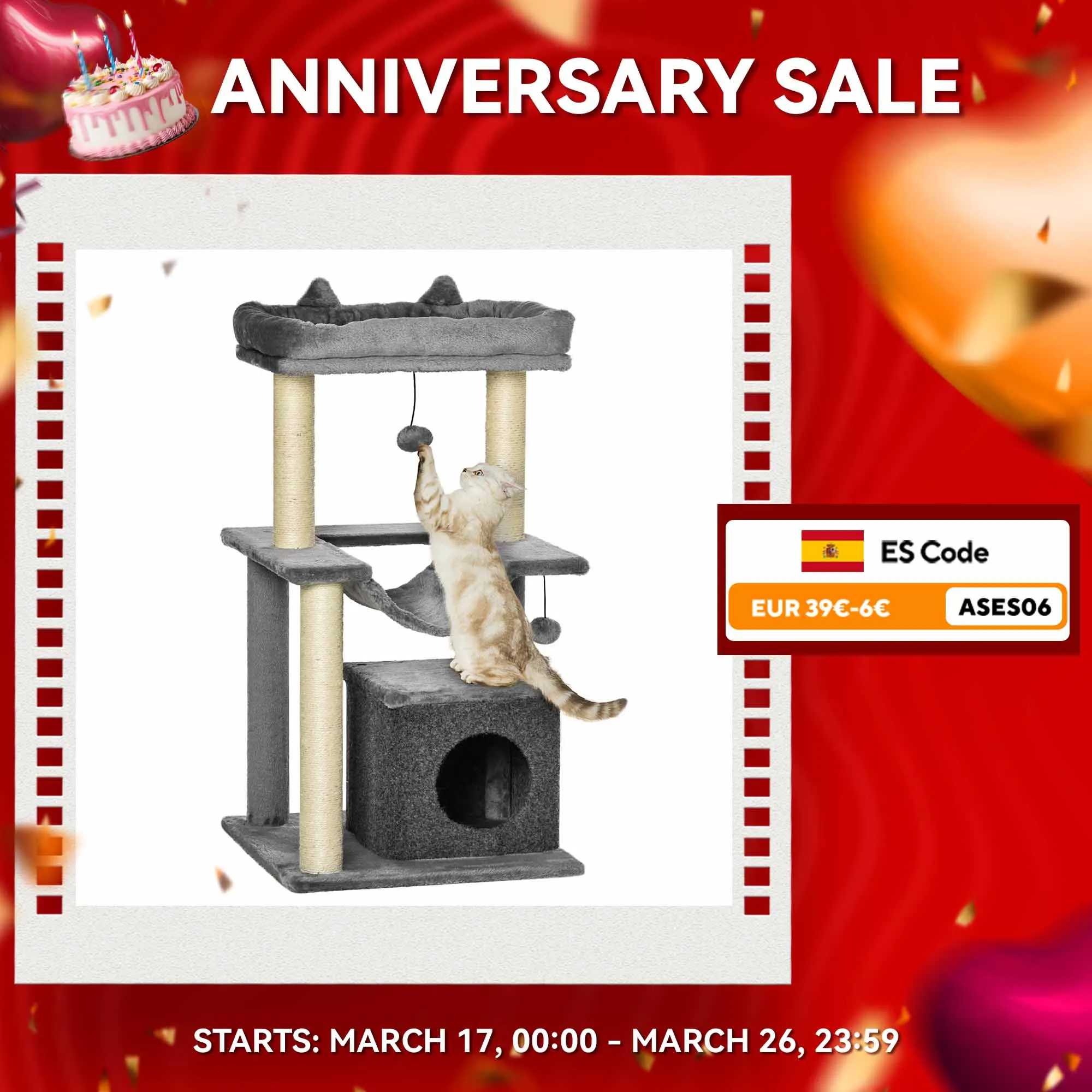 PawHut tree cat raschietto altezza 90 cm 3 livelli 48x48x90 cm grigio