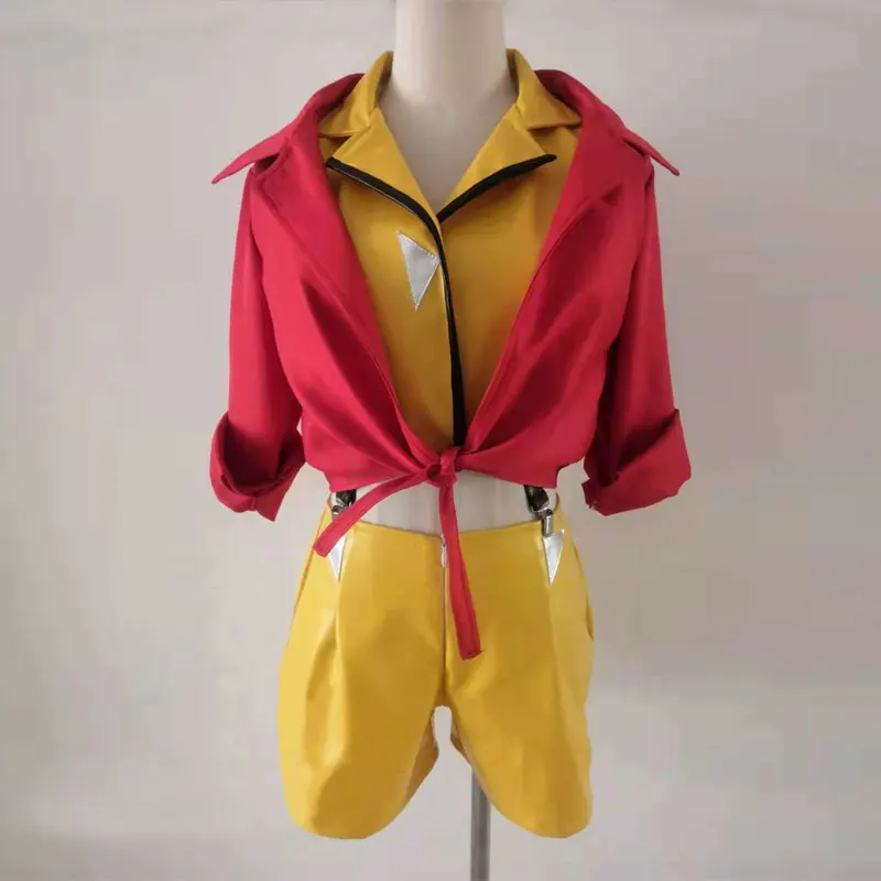 faye-cospaly-valentine-chemise-rouge-uniforme-costume-gilet-jaune-short-tenue-costumes-d'halloween