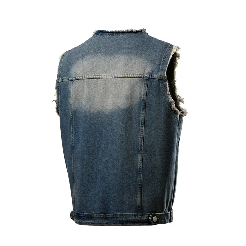 LIBIELIY Denim Vest Men Sleeveless Vintage Moto Biker Jean Jacket Coat Fashion Casual Men’s Hip Hop Denim Waistcoat Ripped Stree