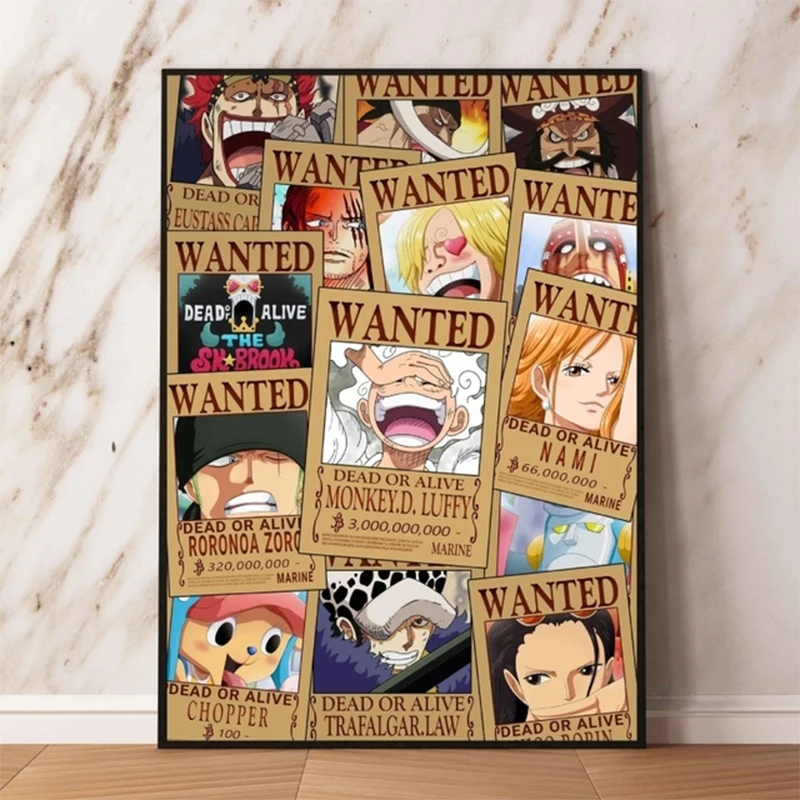 Japanese Anime Wanted Retro Canvas Painting One Piece Luffy Posters Print Mural Pictures Living Room Wall Art Home Decor Cuadros