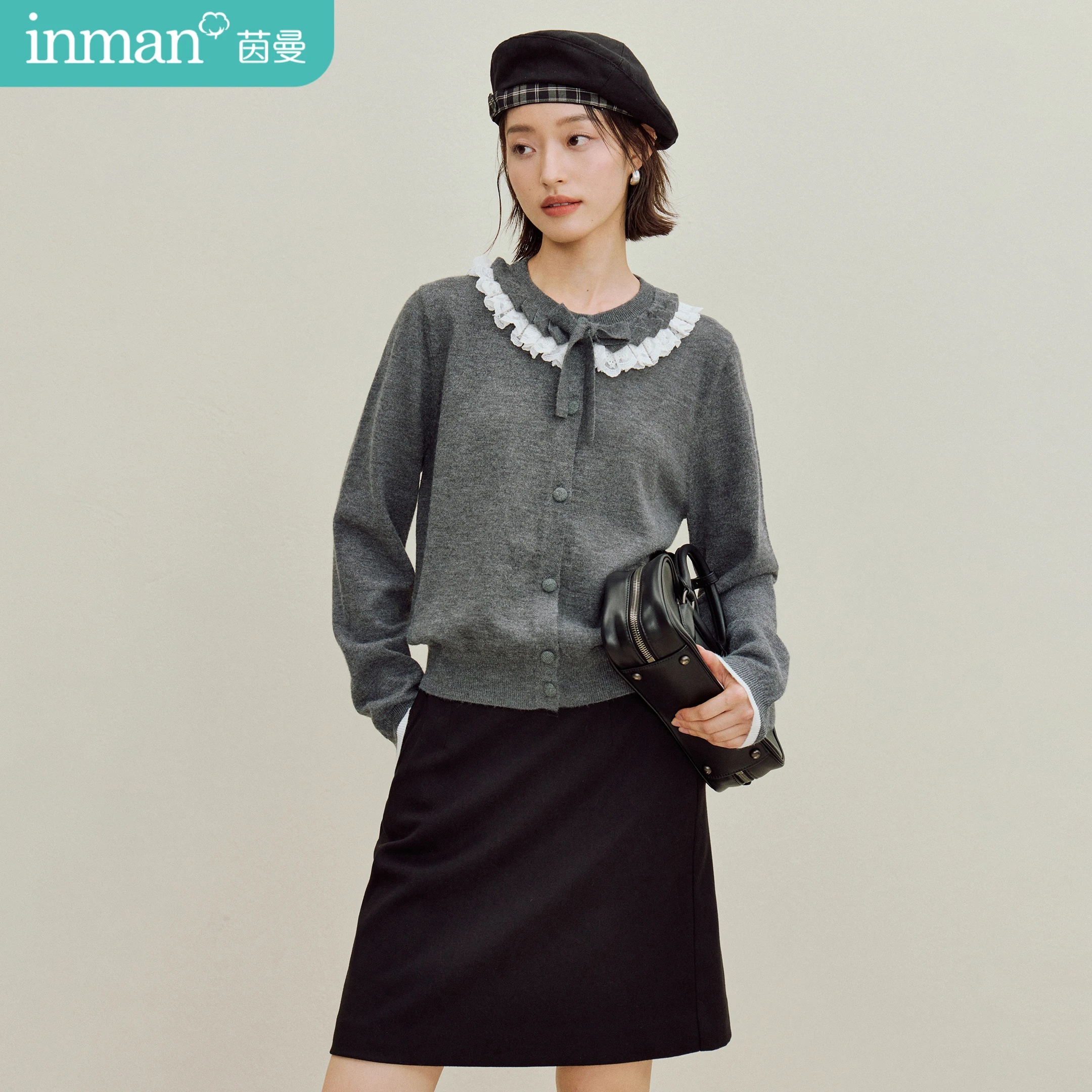 

Женский осенний свитер Inman 2025, новый куртка-свитер с длинными рукавами - милый вязаный кардиган на шнуровке с рюшами в консервативном стиле