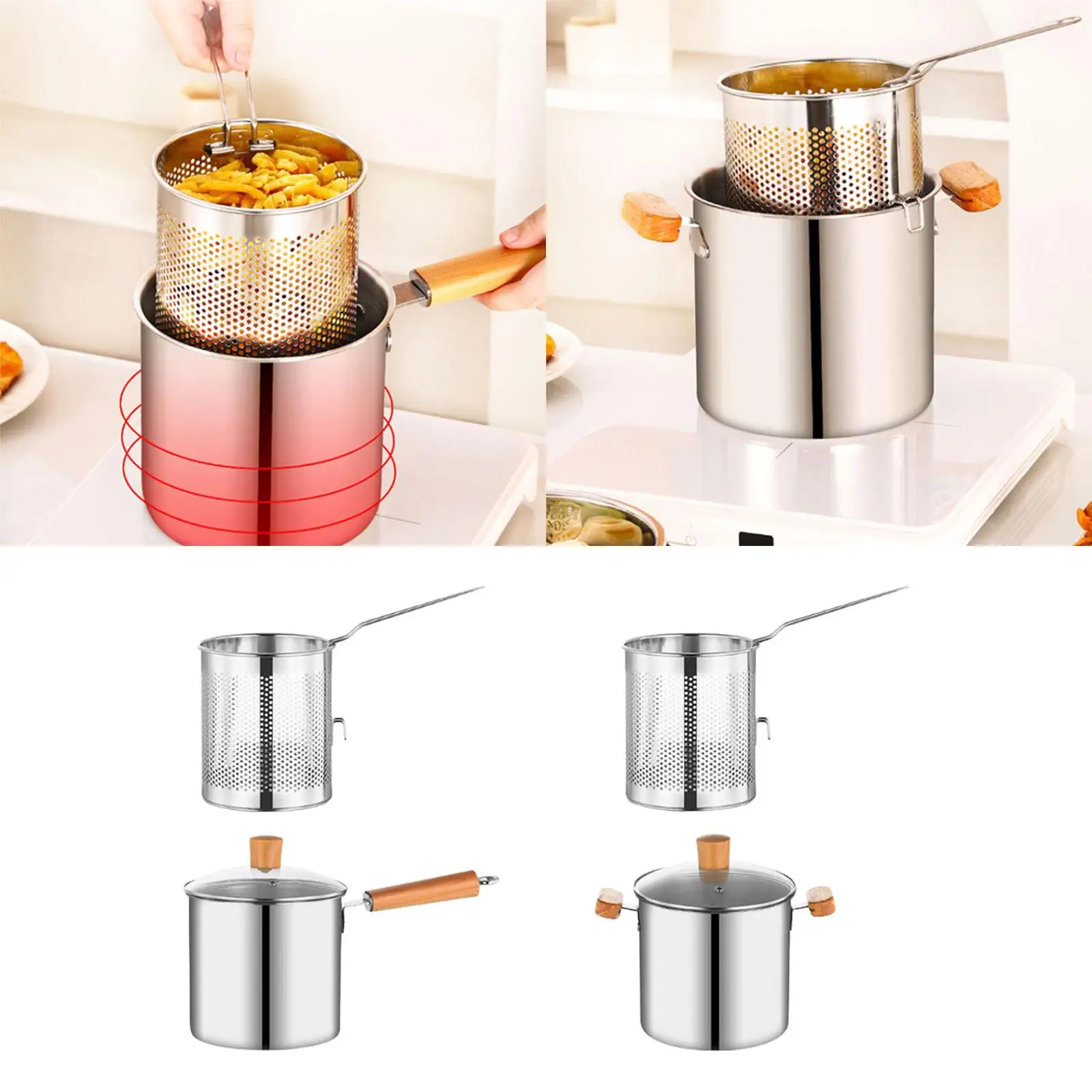 Frigideira de aço inoxidável mini fritadeira cesta kit cozinha frigideira para casa restaurante