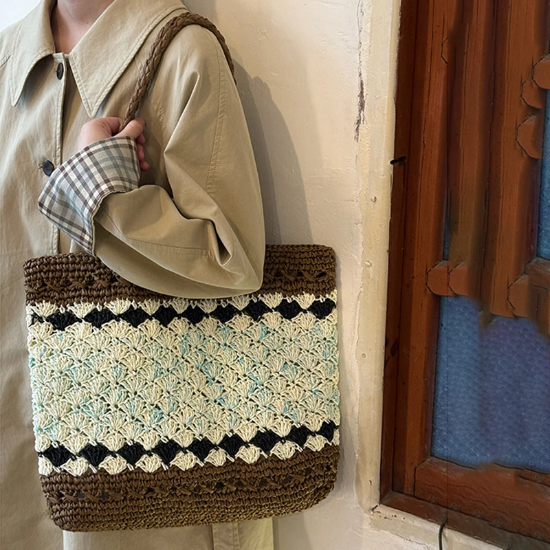 

Корейские ретро сумки ручной работы, женские летние каникулы, соломенная сумка большой вместимости, универсальные сумки-тоут на одно плечо