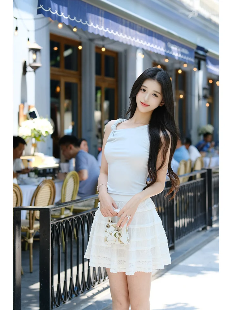 

Soft Lace Knitted f Skirt Rose Tea Break Cake Skirt Summer 2025 Women's Premium Faion Viscose 65% Other Materials 35%