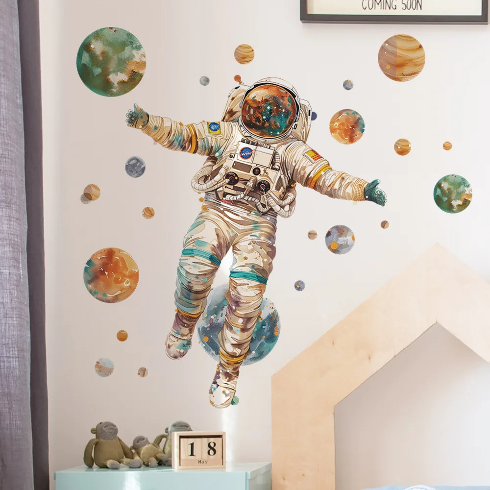 Fashion cute cartoon dream astronaut planet children's bedroom home background beautification wall sticker temperament