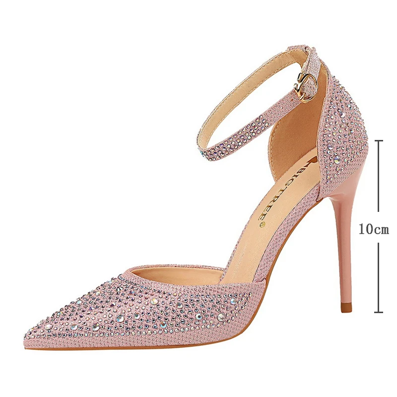 Summer New Fashion Shoes Shiny Rhinestones Designer Heels Wedding Banquet Shoes Crystal Sequined Women Pumps Golden Sandals