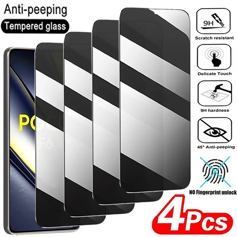 

4PCS Privacy Tempered Glass For Poco F6 F5 F4 M5S M3 M4 Pro C40 Anti Spy Screen Protectors For Poco X6 Pro X5 X3 NFC X4 GT Glass