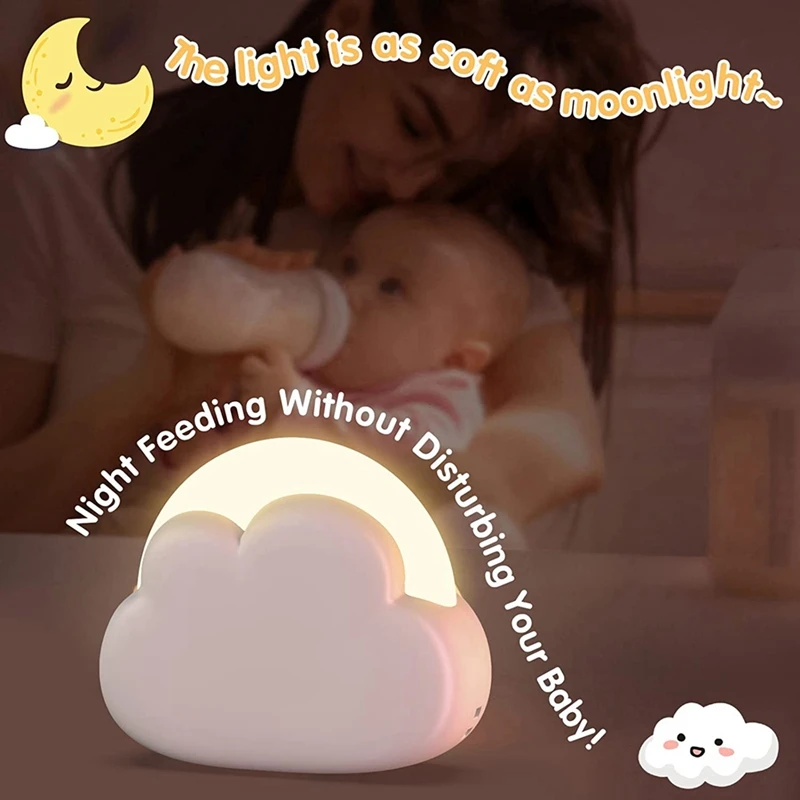 Rechargeable Baby Night Light, Cloud LED Child Night Light With 4 Intensities And Silicone Lanyard