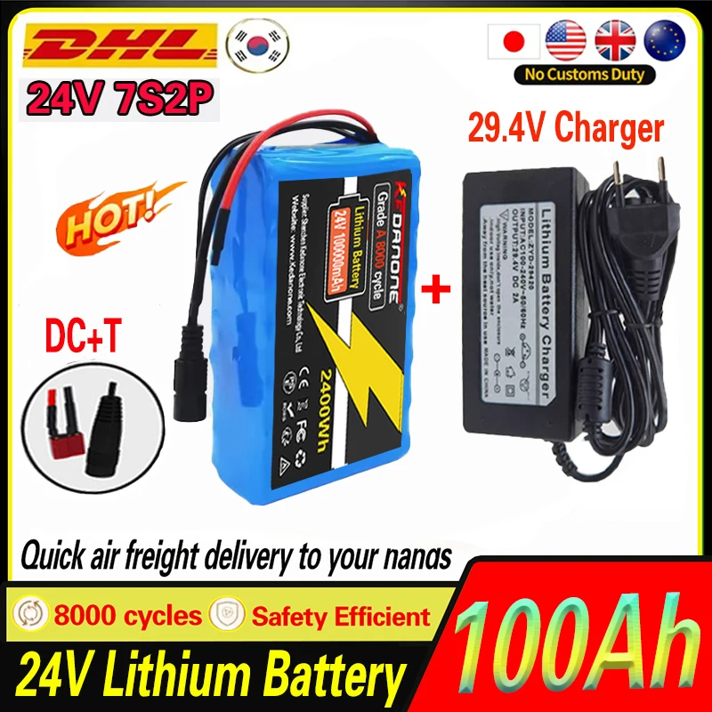 

100% Original 7S2P 29V 100000mAh 18650 Lithium-ion Rechargeable Battery Pack, Suitable for All 29V Motor Equipment, with 10A BMS