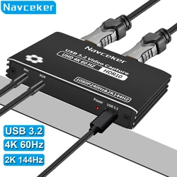 Navceker 4K 60Hz HDMI USB 3.2 Capture Bypass HDCP USB C Video Card 1080P 240FPS Video Grabber Live Streaming For PS5 Camera XBox