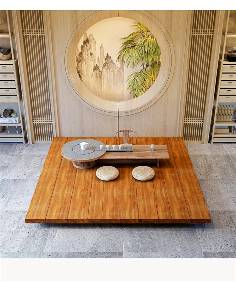 Japanese-style homestay solid wood floor-to-ceiling Nordic double wooden board low bed tatami hotel floor loft floor