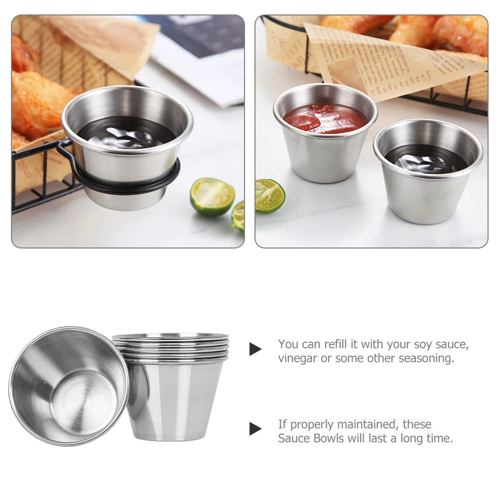 

6pcs 70ml Stainless Steel Sauce Cups Dipping Containers Reusable Small Condiment Boxes Soy Sauce Vinegar Storage Picnic BBQ