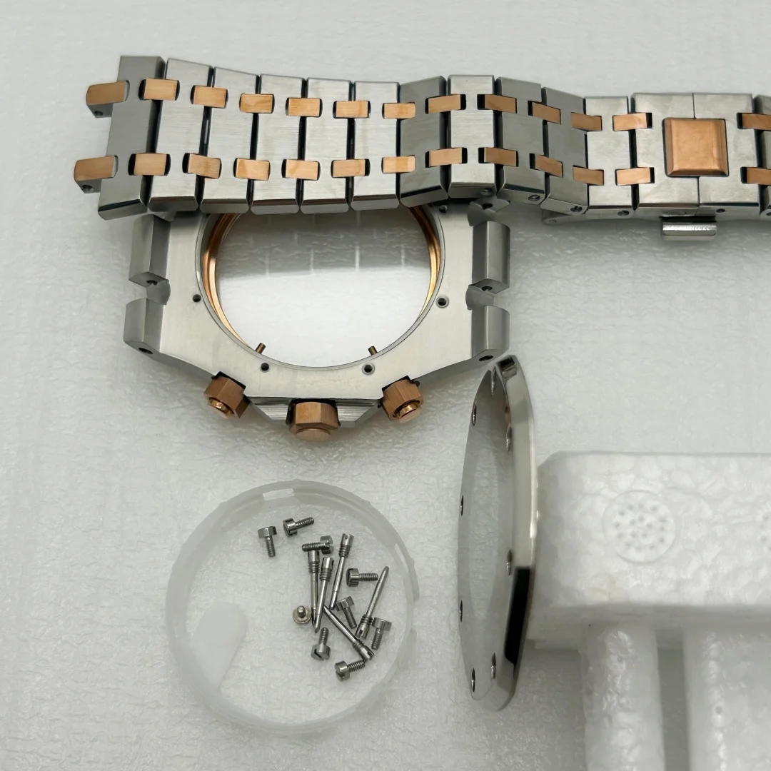 Rose Gold Modified 41mm Watch Case Chronograph Stainless Steel Case Strap for Oak VK63 VK64 Quartz Movement  Accessory No Logo image 3